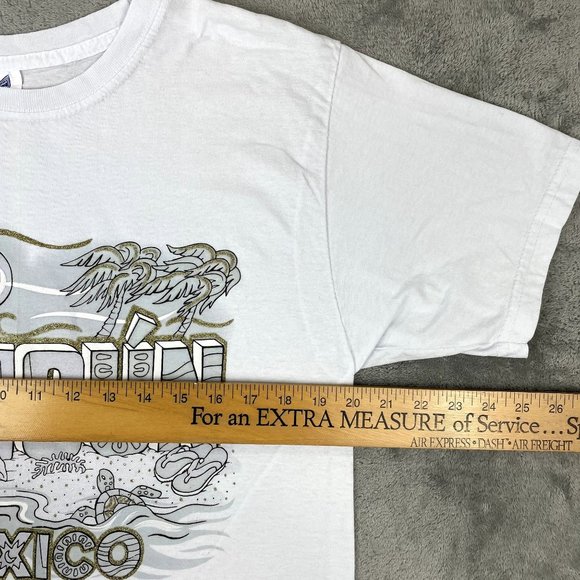 Vintage Splash Heavy Weight Cancun Mexico White Short Sleeve T-Shirt Gold Large - Picture 7 of 7